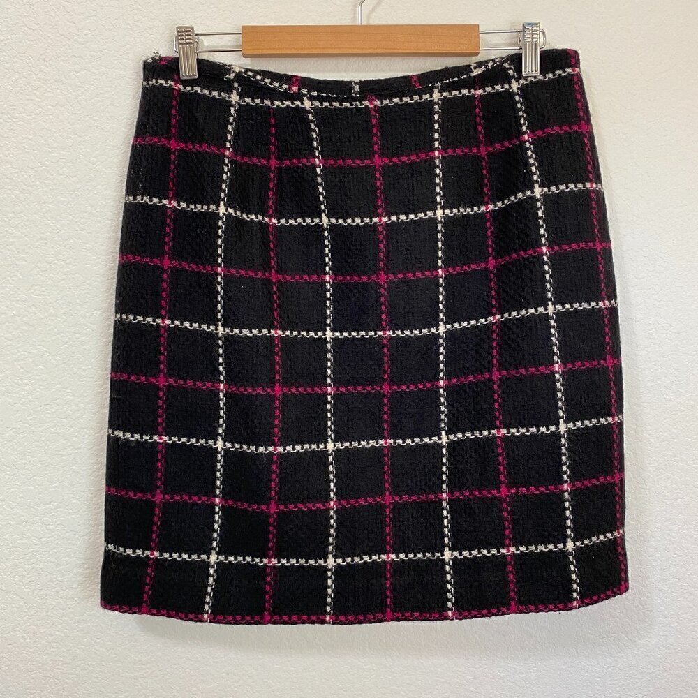 Vintage Wool Plaid Skirt Black White Pink Preppy Academia Mini Skirt 16